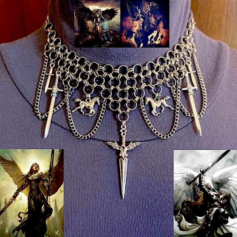 “Ride of the Valkyries #4" Handmade Gothic Warrior Silver Choker Necklace, Sword
